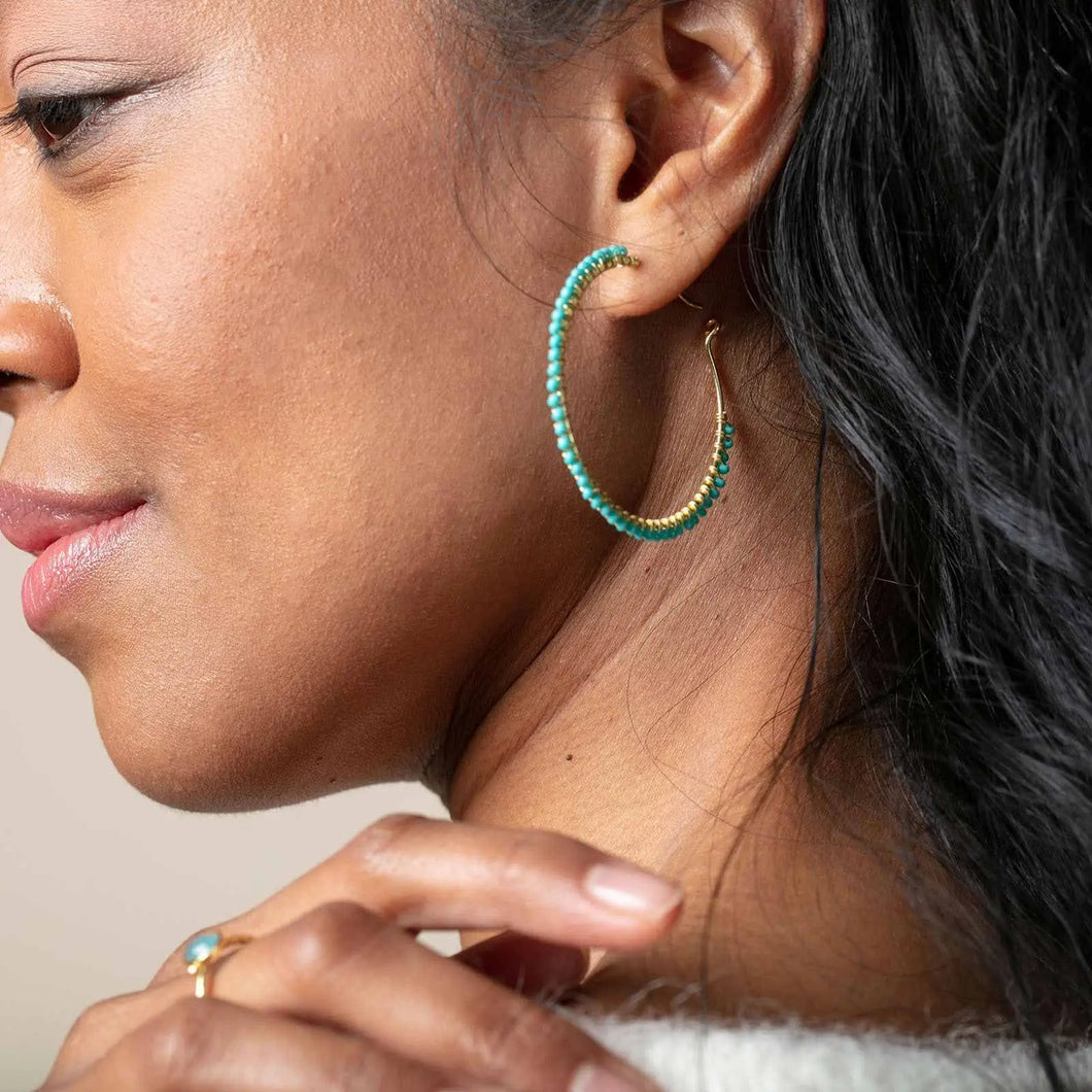 Turquoise Bead Hoop Earrings